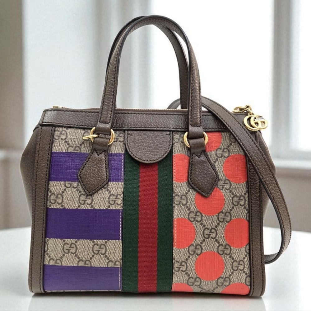 Gucci GG Supreme Equestrian Web Small Ophidia Tote Bag Multicolor Crossbody Bag - Picture 4 of 14